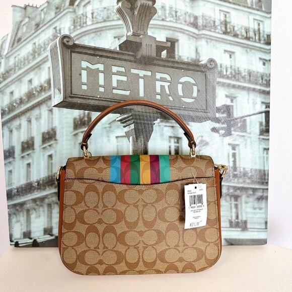Coach C5644 Marlie Top Handle Satchel In Signature Canvas With Stripe Khaki Mult - Picture 4 of 10